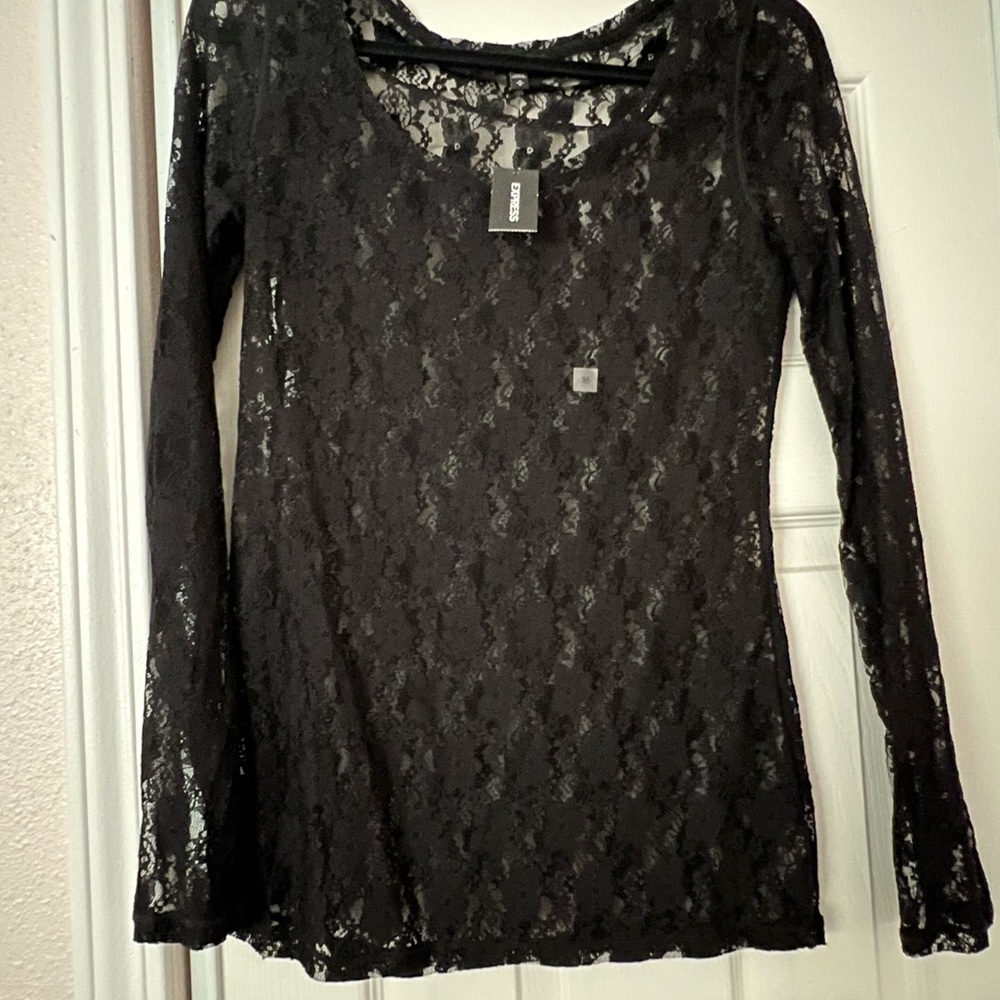 Express Black Long Sleeve Lace Blouse